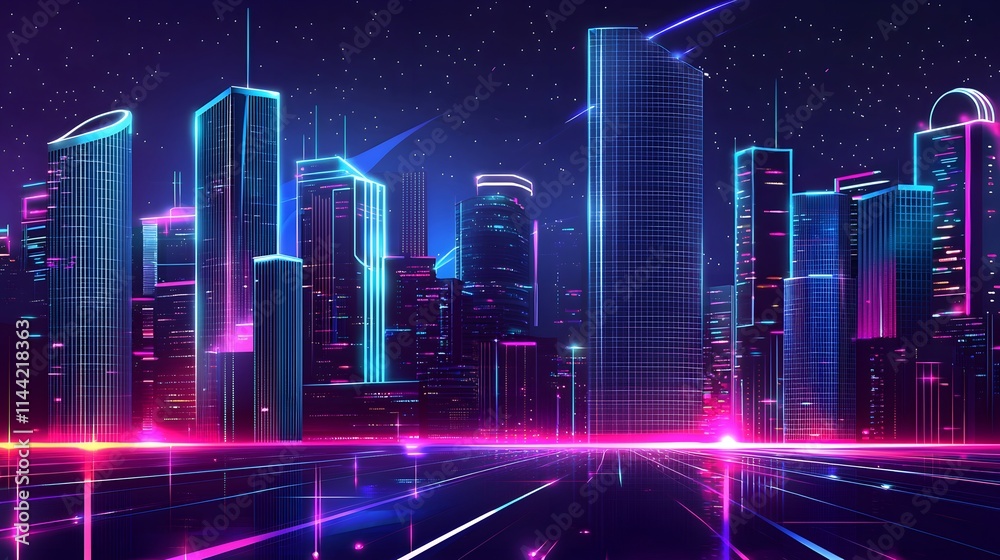 Neon Urban Landscape in a Modern and High-Tech Vector Neon Urban Landscape in a Modern and High-Tech Vector