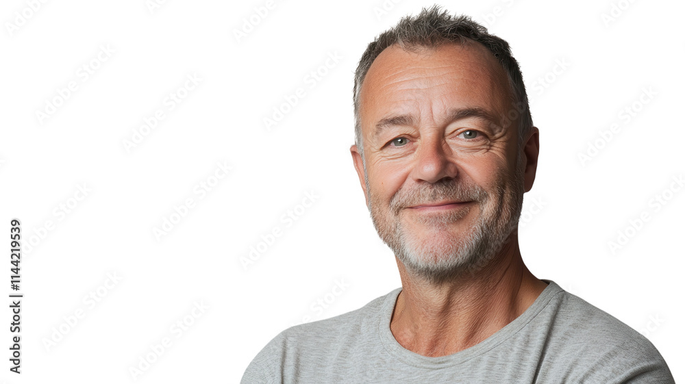 A Middle Aged Man Displaying a Relaxed and Happy Expression Perfect for Lifestyle and Mental Wellness Themes. A Middle Aged Man Displaying a Relaxed and Happy Expression Perfect for Lifestyle and Mental Wellness Themes.