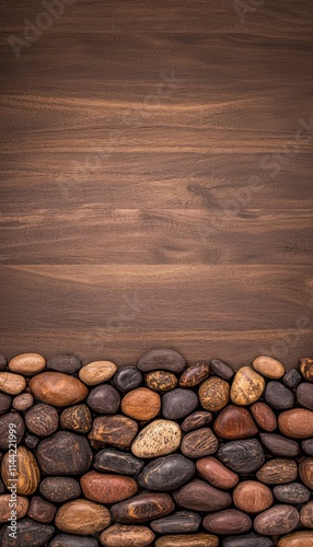 Smooth stones on brown wooden background. photo