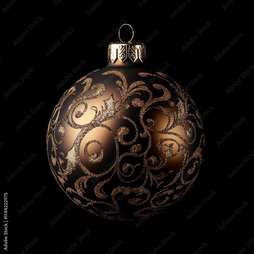 A smooth brown Christmas ball with pattern, glossy finish, placed against a pure black background A smooth brown Christmas ball with pattern, glossy finish, placed against a pure black background