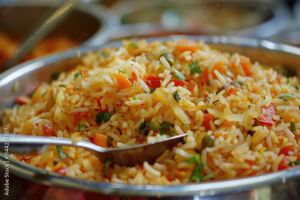 A cooked rice pilau with two spoons. Sharing food concept. A cooked rice pilau with two spoons. Sharing food concept.