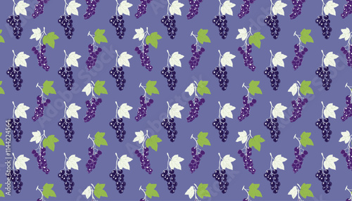 Seamless pattern with black currants berries. Vector illustration in flat style.Beach bungalow. Vector illustration in flat cartoon style.