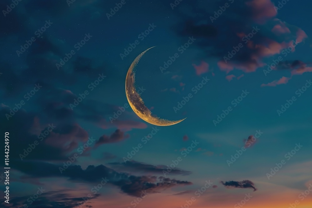 Islamic religious events during Ramadan and Muharram. Twilight sky.