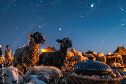 Eid al Adha  Lambs  tagine  night sky festival. photo