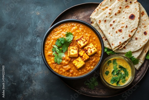 Authentic Indian Dal Makhani with Paneer and Roti photo