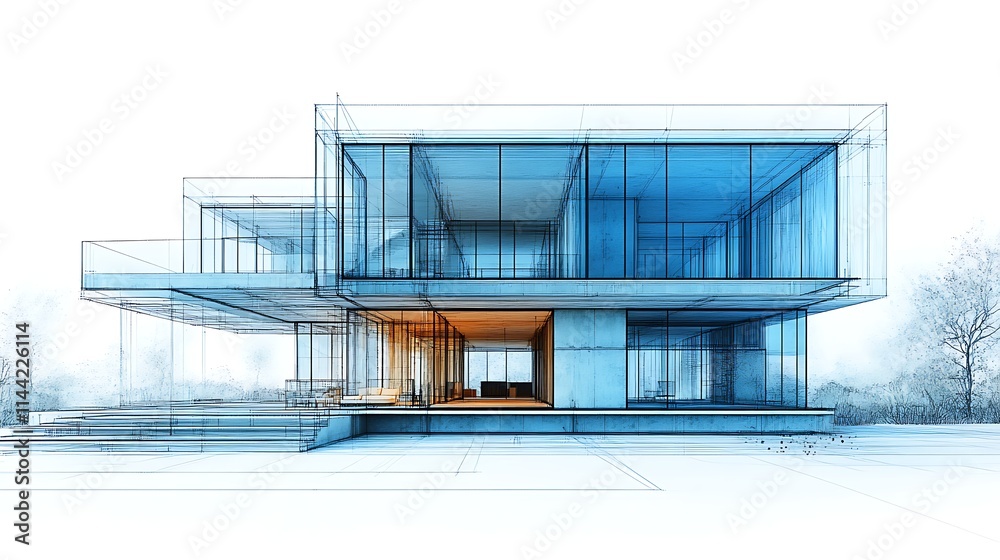 Architectural wallpaper image of a house blueprint rendered digitally in 3D Architectural wallpaper image of a house blueprint rendered digitally in 3D