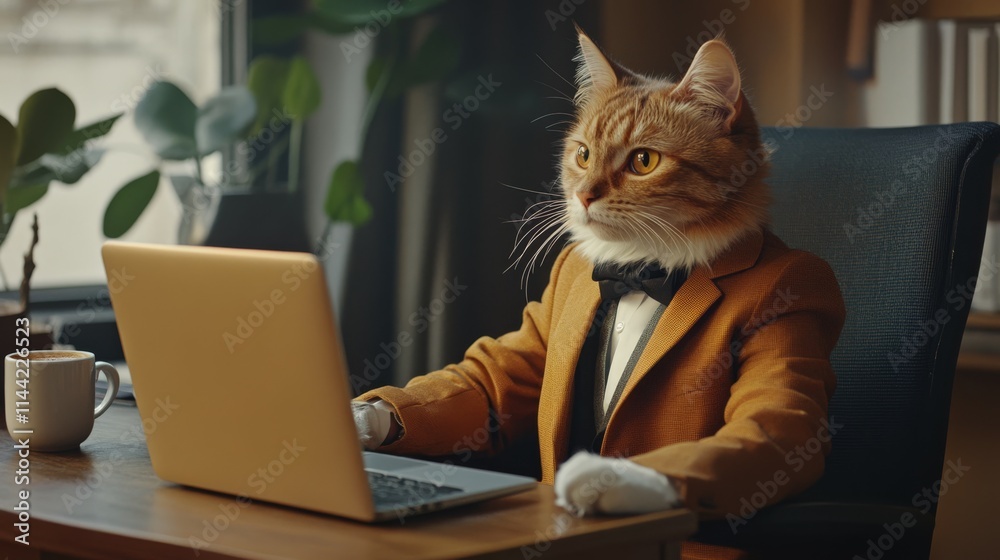 Whimsical Cat Office Worker Scene Whimsical Cat Office Worker Scene