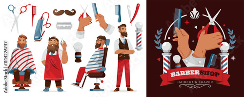 Barbershop Tools and Barbers Illustration