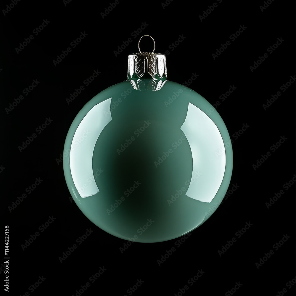 A smooth green Christmas ball, glossy finish, placed against a pure black background A smooth green Christmas ball, glossy finish, placed against a pure black background