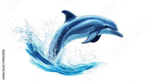 Wallpaper Mural A playful illustration of a dolphin leaping out of water, with a joyful expression, rendered in a bright, dynamic style, on white Torontodigital.ca