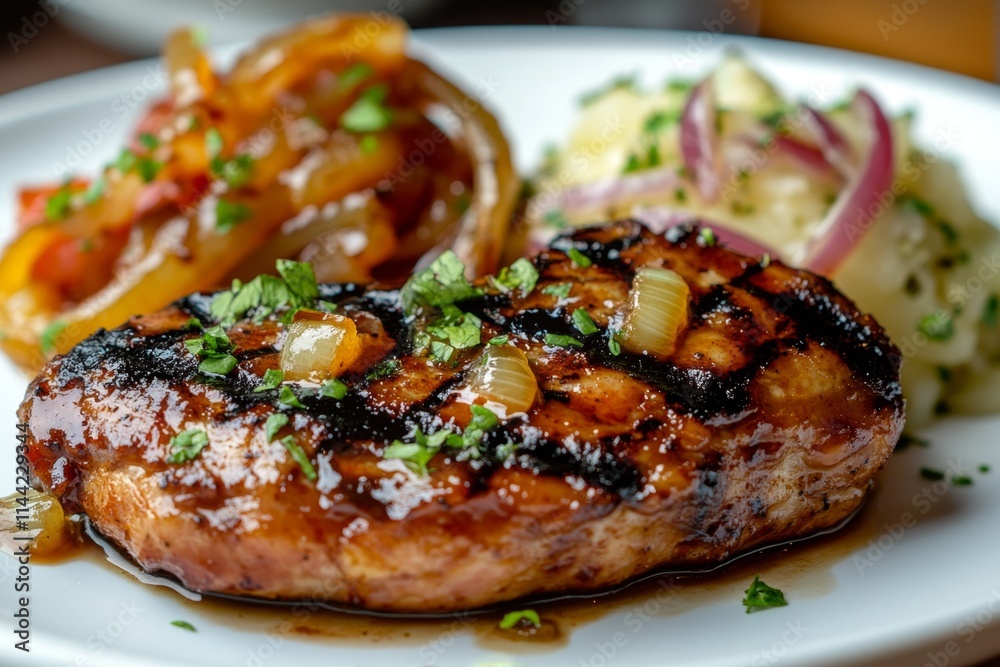 Grilled Pork Chop with Mashed Potatoes and Onions Grilled Pork Chop with Mashed Potatoes and Onions