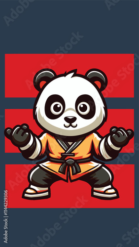 Panda mascot wearing shaolin clothes with a pose ready to fight
