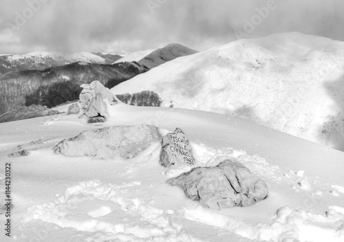 Obraz na płótnie Campocatino and Mount Pozzotello, Italy - The snow capped mountains in the province of Frosinone, Lazio region, in Ernici mounts, famous for ski site station.
w salonie