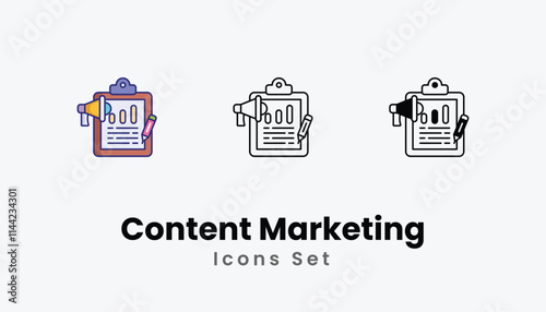 Content Marketing Icons thin line and glyph vector icon stock illustration