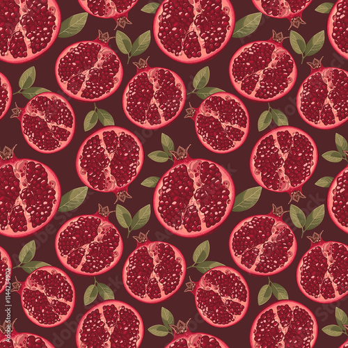 Seamless pattern promegranate dark red, Seamless pattern pomegranate,backround exotic healthy, line art illustration, red fruit ornament, ready to print design textile wallpaper wrapping photo