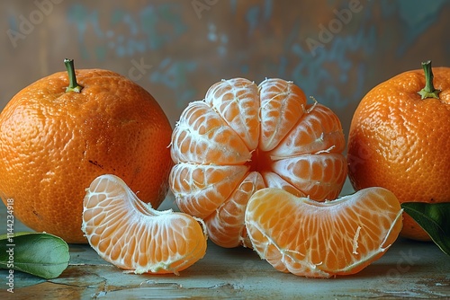 Three oranges are on a table photo