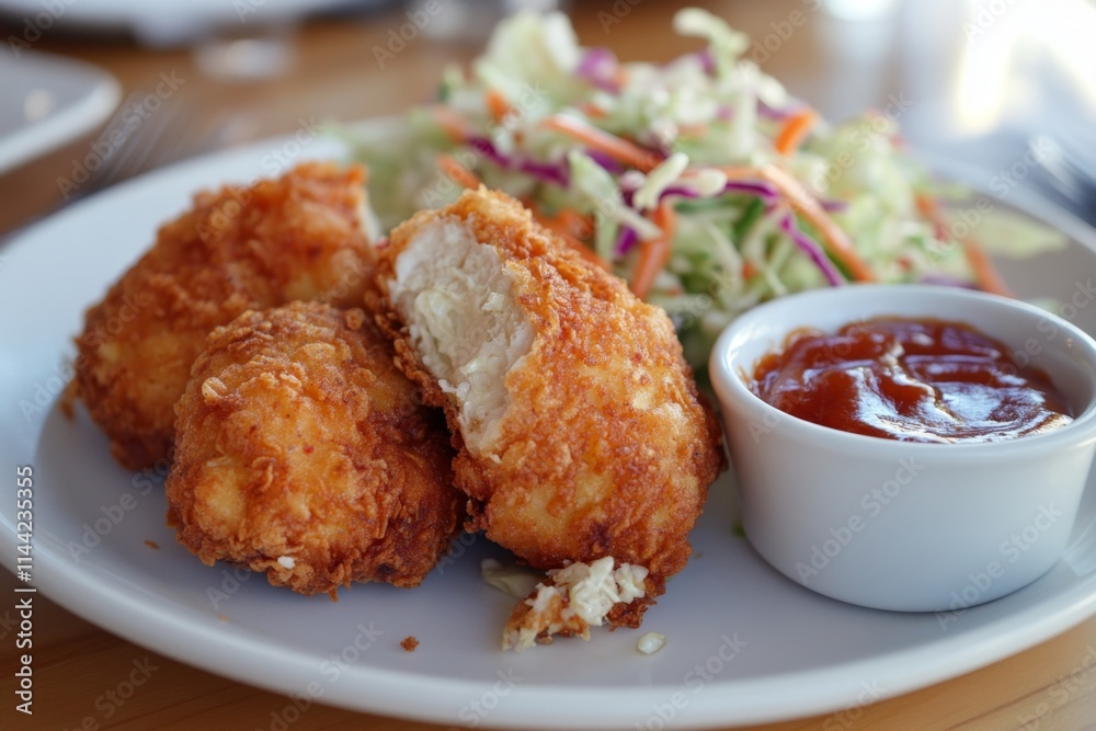 Crispy Fried Chicken with Cole Slaw and Sauce Crispy Fried Chicken with Cole Slaw and Sauce