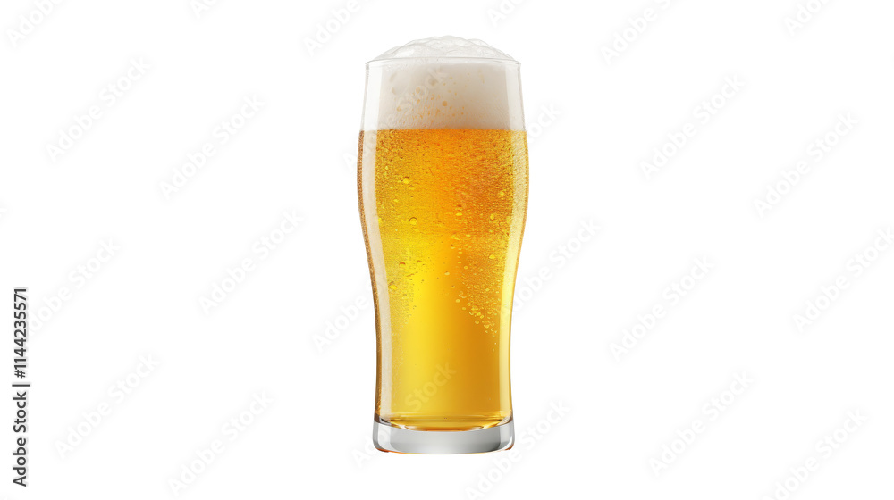 Glass of cold beer with frothy foam on transparent background Glass of cold beer with frothy foam on transparent background