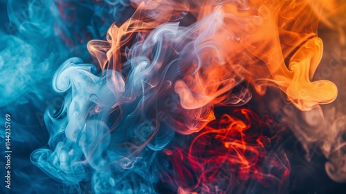 Dramatic swirling smoke clouds in blue and orange hues