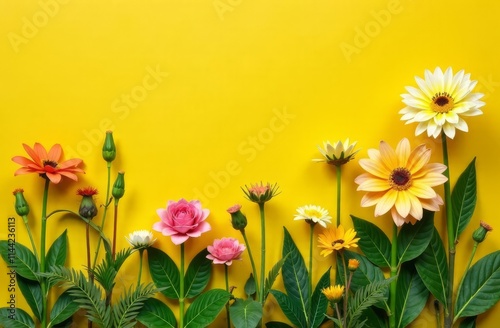 Background with flowers on yellow 