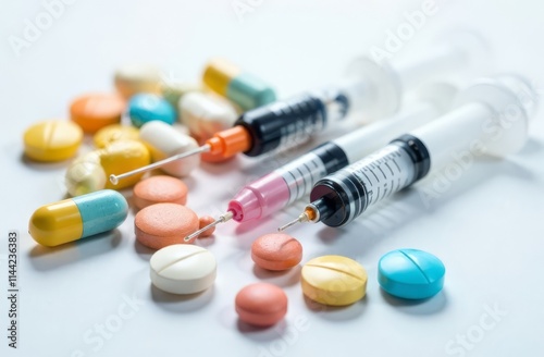 syringe and pills