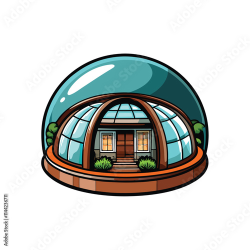 Render a futuristic, geodesic dome house with smooth, rounded glass walls, showcasing sleek architectural design and advanced materials.  High-resolution, detailed.