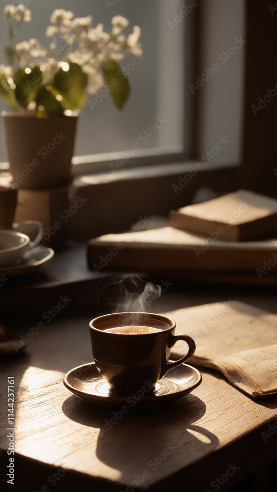 cup of coffee and flowers