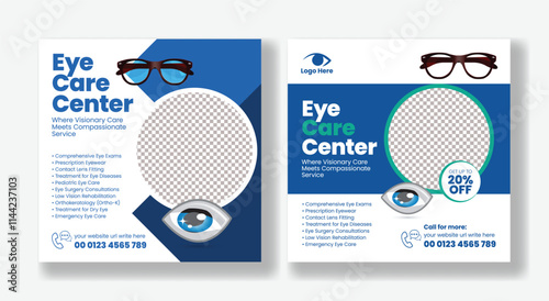 Eye care services or Optometrist editable social media post banner and template; Medical and Healthcare services social media or web banner design