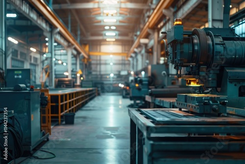 Obraz na płótnie Wide interior shot of metalwork factory equipped with modern industrial machines copy space w salonie