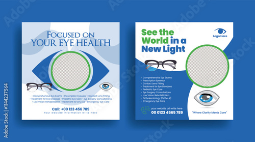 set of editable social media post, banner, ads for Optometrist and Eye clinic template, Medical and Healthcare services social media ads, web banner template design