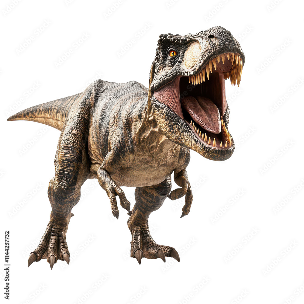 Fototapeta premium Roaring Tyrannosaurus Rex Isolated on White Background for Educational and Entertainment Purposes Transparent Background