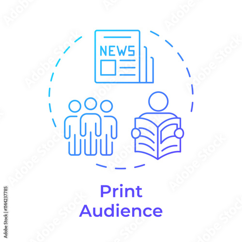 Print audience blue gradient concept icon. Assessing readership for newspapers and magazines. Marketing data. Round shape line illustration. Abstract idea. Graphic design. Easy to use in presentation