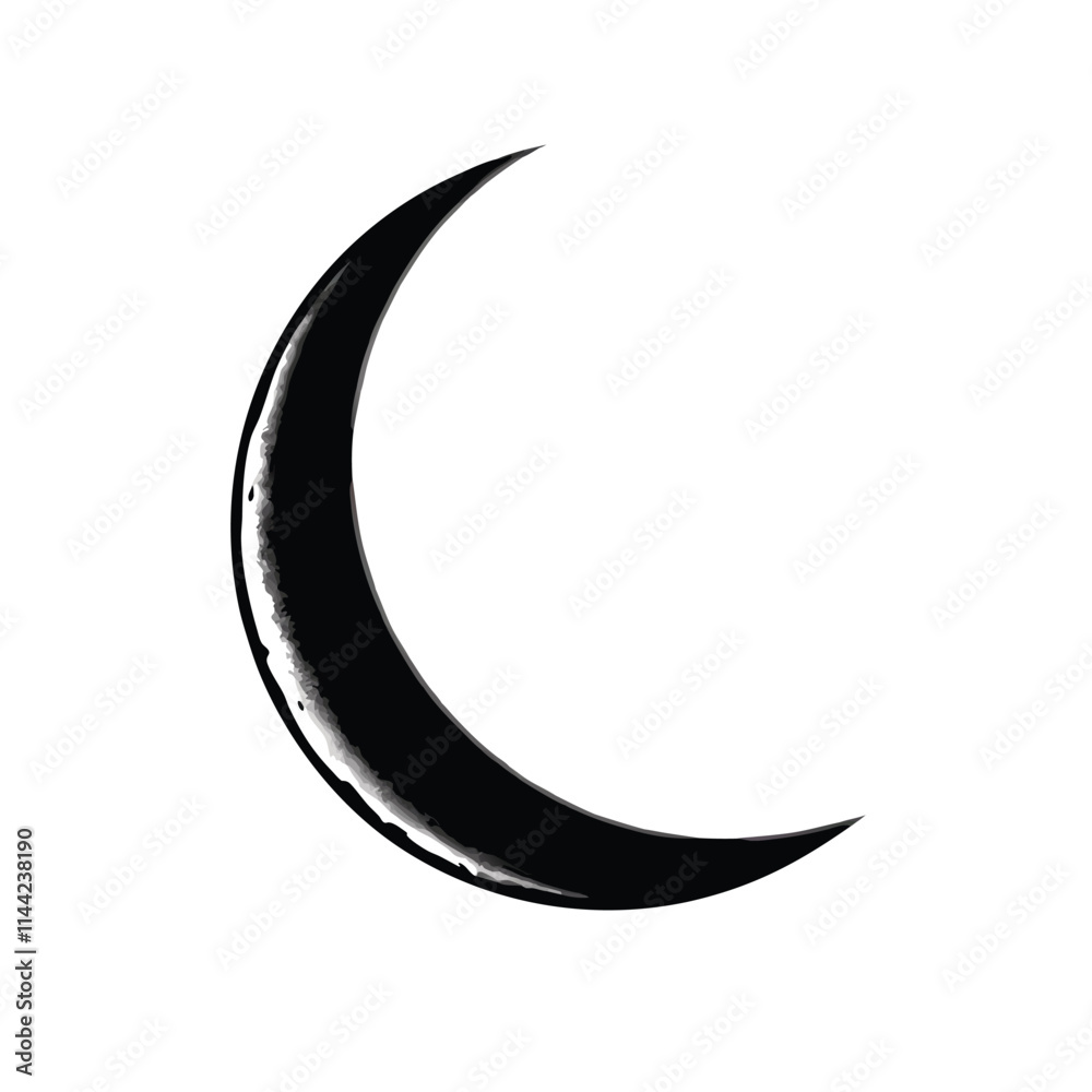 a black and white illustration of a crescent moon. a black and white illustration of a crescent moon.