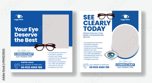 Eye clinic or optometrist social media post banner editable template suitable for Medical and Healthcare promotional social media advertising design