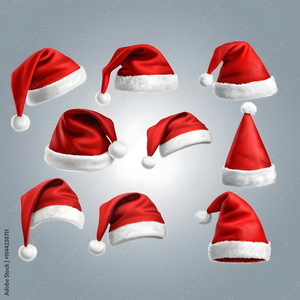 Collection of Santa Claus hats, isolated on grey background Collection of Santa Claus hats, isolated on grey background