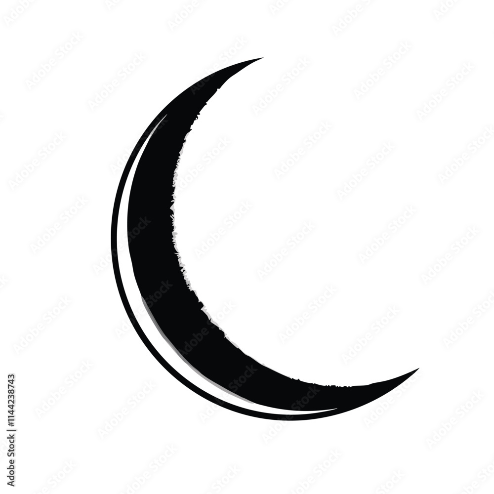 a black and white illustration of a crescent moon. a black and white illustration of a crescent moon.