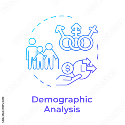 Demographic analysis blue gradient concept icon. Examining basic characteristics. Audience measurement. Round shape line illustration. Abstract idea. Graphic design. Easy to use in infographic