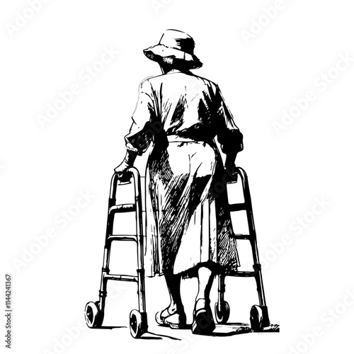 old lady walking with a walker