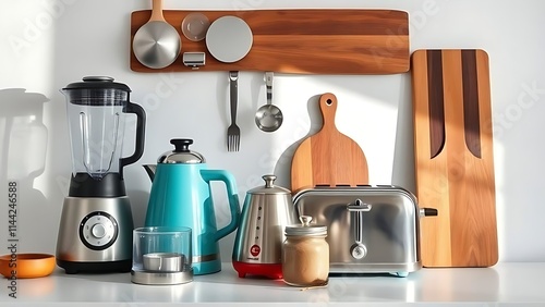 Set of kitchen utensils on countertop in the kitchen, kitchenware, utensils