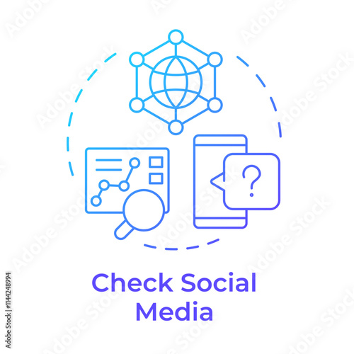 Check social media blue gradient concept icon. Analyzing content generating active interactions. SMM strategy. Round shape line illustration. Abstract idea. Graphic design. Easy to use in infographic