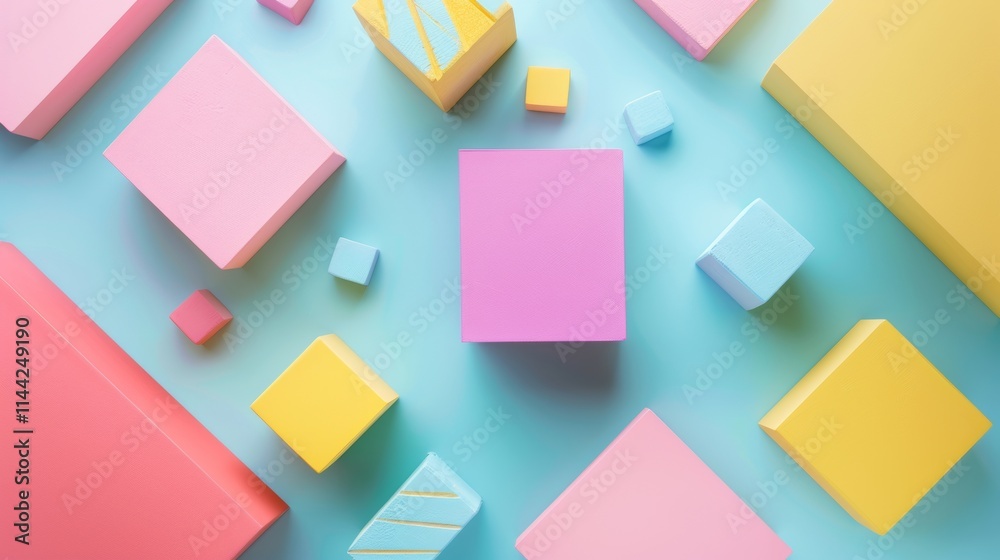 Geometric pastel blocks on a colorful background Geometric pastel blocks on a colorful background