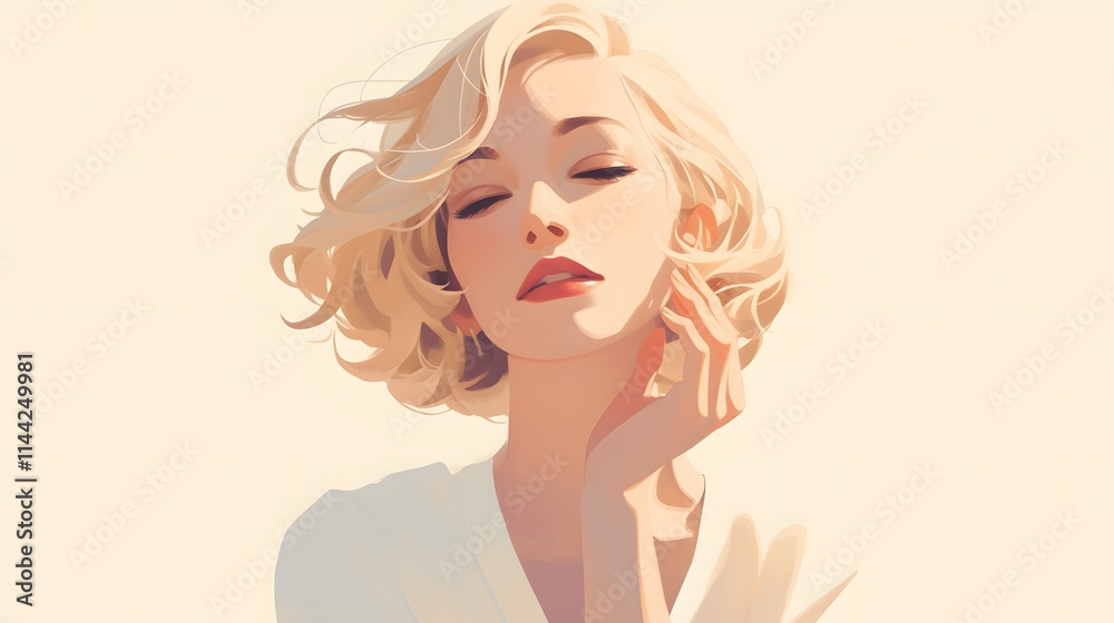 Minimalistic portrait of an attractive woman with blonde hair, focusing on beauty themes. Minimalistic portrait of an attractive woman with blonde hair, focusing on beauty themes.