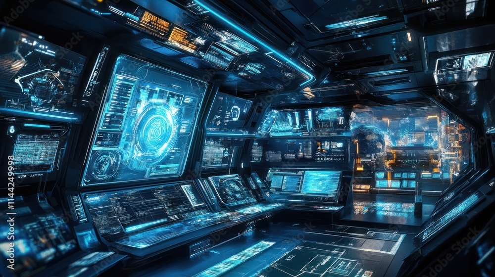 Futuristic Spaceship Bridge: A Digital Cockpit Futuristic Spaceship Bridge: A Digital Cockpit