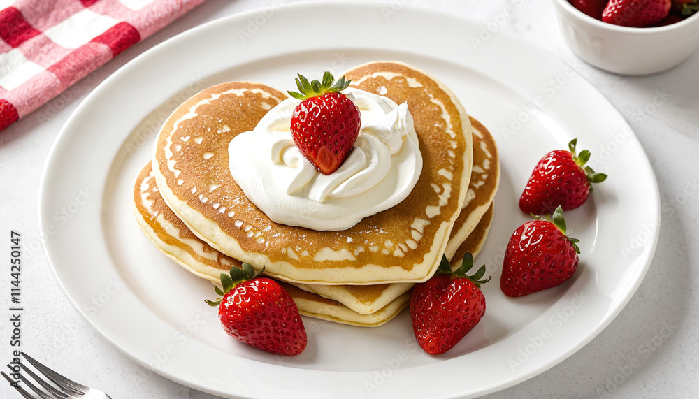 heart shaped pancakes with strawberry cream on top heart shaped pancakes with strawberry cream on top