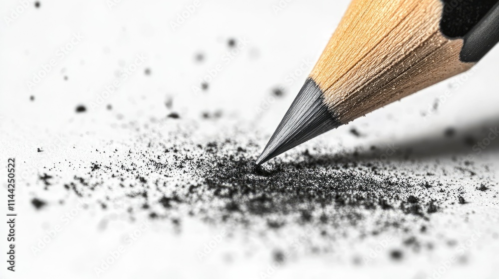 Close-Up of Sharpened Pencil Creating Graphite Powder on Paper Close-Up of Sharpened Pencil Creating Graphite Powder on Paper