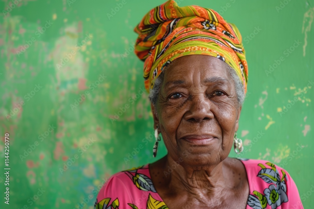 Happy senior African American woman in Cuba with copy space.