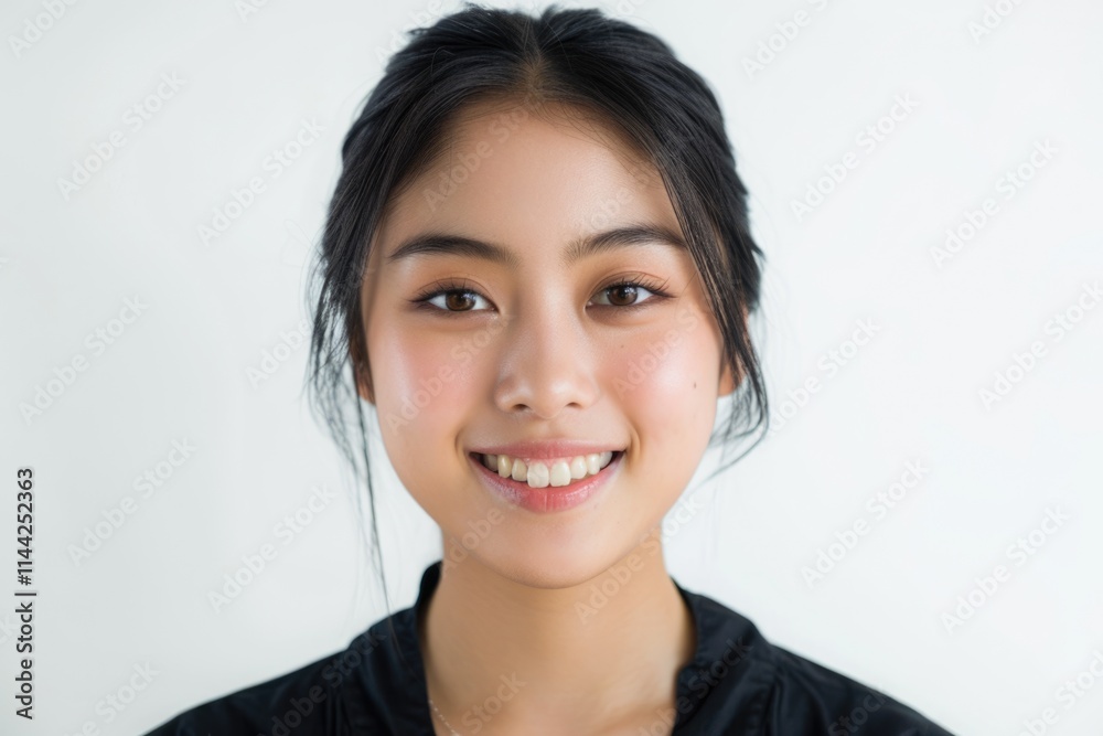Smiling Asian girl with black hair in Studio portrait Smiling Asian girl with black hair in Studio portrait