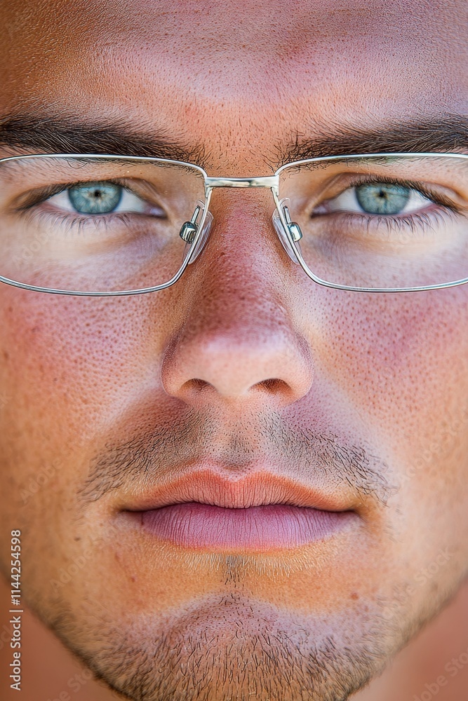 Stylish Glasses, Handsome Style Portrait Wearing Fashionable Eyewear Confident Mans Gaze. Stylish Glasses, Handsome Style Portrait Wearing Fashionable Eyewear Confident Mans Gaze.