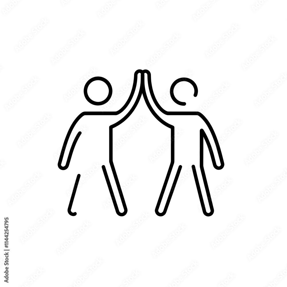 Minimalist line art of two people high-fiving in a gesture of celebration Minimalist line art of two people high-fiving in a gesture of celebration