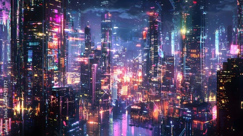 Wallpaper Mural Futuristic Urban Landscape with Neon Lighting and Digital Accents Torontodigital.ca